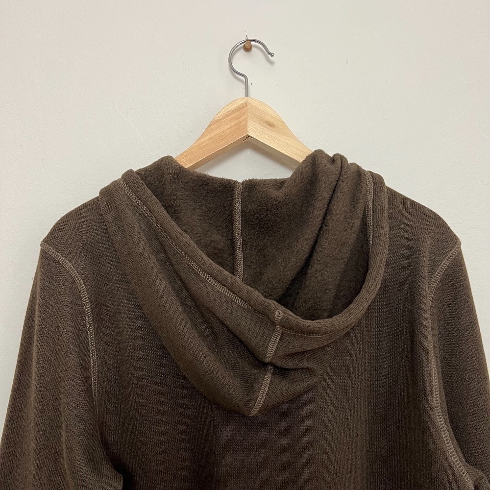 NWT G.H. BASS Co Brown 1/4 Button‎ Fleece Lined Pullover Hoodie Knit Pullover M - Picture 9 of 13